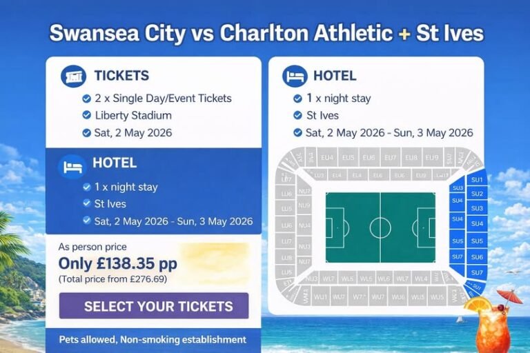 Sports Breaks: Swansea City vs Charlton Athletic – Match Tickets + Hotel Stay From £276.69 For 2 Adults
